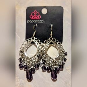 Paparazzi Silver Filigree Chandelier Earrings with Purple Beads